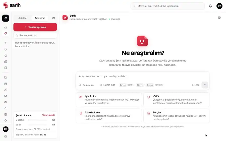 Derin araştırma kullanım kaydı: Mevzuat ve içtihadı birlikte okuyan araştırma